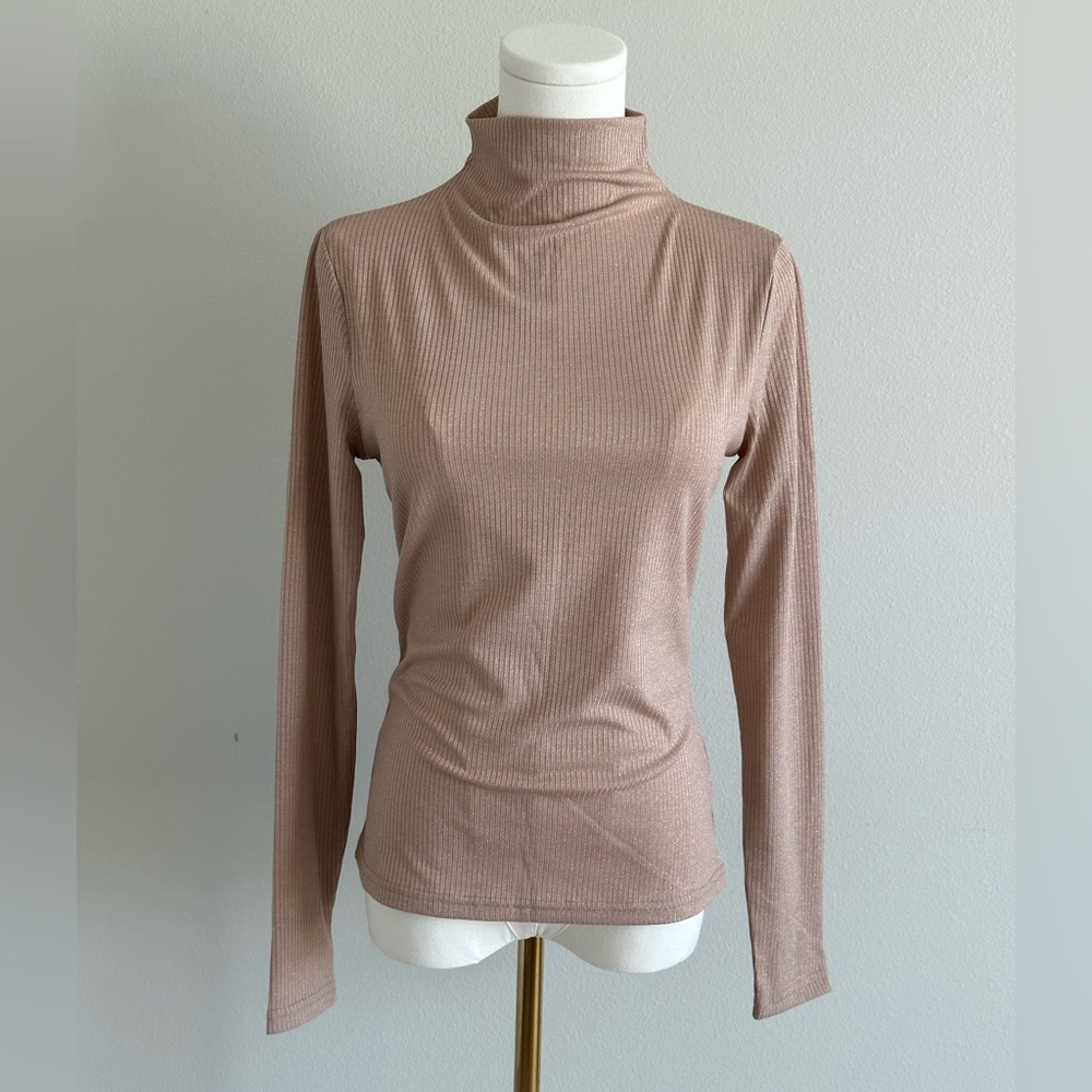 Elegant Mystree Mock Neck Shimmering Soft Beige Top-Chic Minimalist Staple